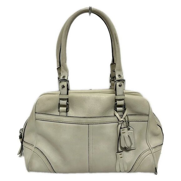 COACH Hampton Leather Satchel 8A69 Beige Leather - Handbag - Picture 1 of 9